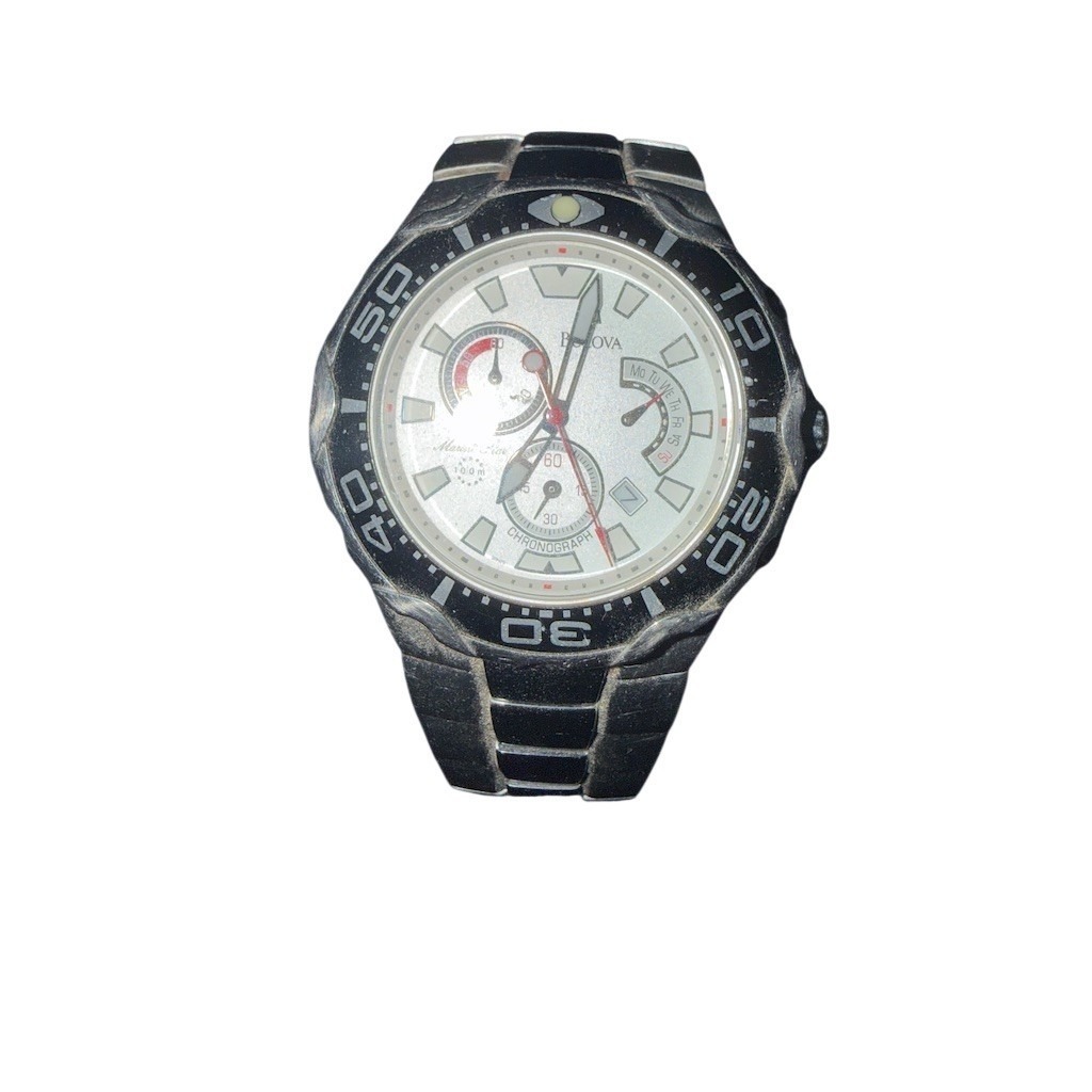 Bulova Marine Star Chronograph Men Watch Silver Dial Black Rotate Bezel Quartz